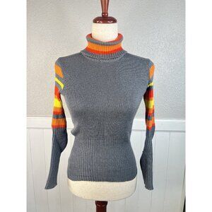 Vtg Fusalp France Knit Grey Sweater Winter Skiwear 70s Turtle Neck Small Ribbed